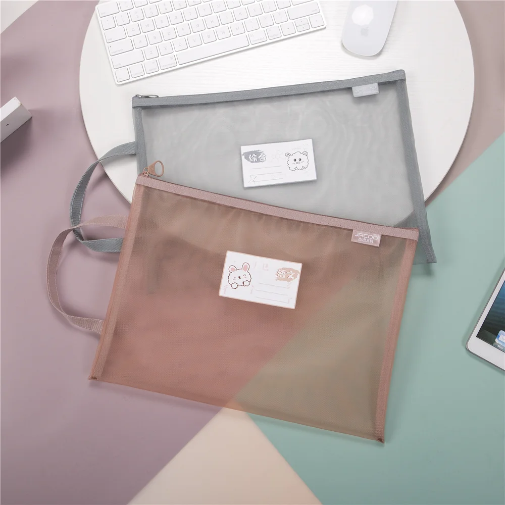 

4 PCS Large Capacity Double-layer Operation Bag Student Transparent Mesh Morandi School Special Test Paper Classification Bag