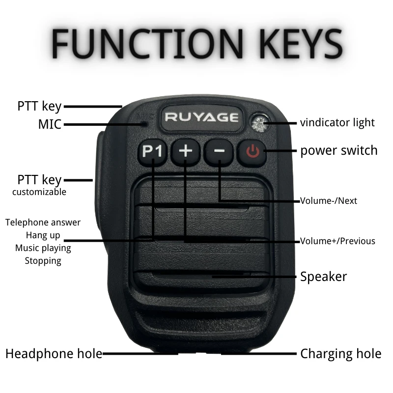 RUYAGE Walkie Talkie PTT 1000mAh Battery Bluetooth Microphone Wireless for Android Phone Zello App,ZL20,ZL50,ZL60