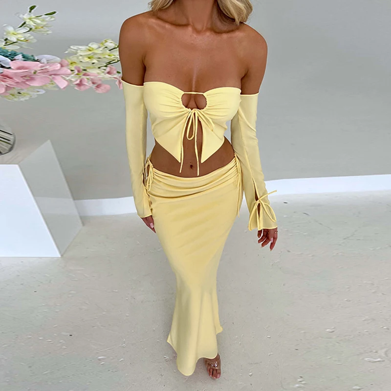 Женский комплект из 2 предметов короткий топ на шнуровке с длинным рукавом и