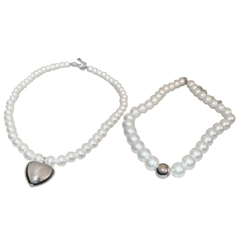 

Y2K Pearls Heart Pendant Necklace Women Fashion Egirl Emo Punk Clavicle Chain