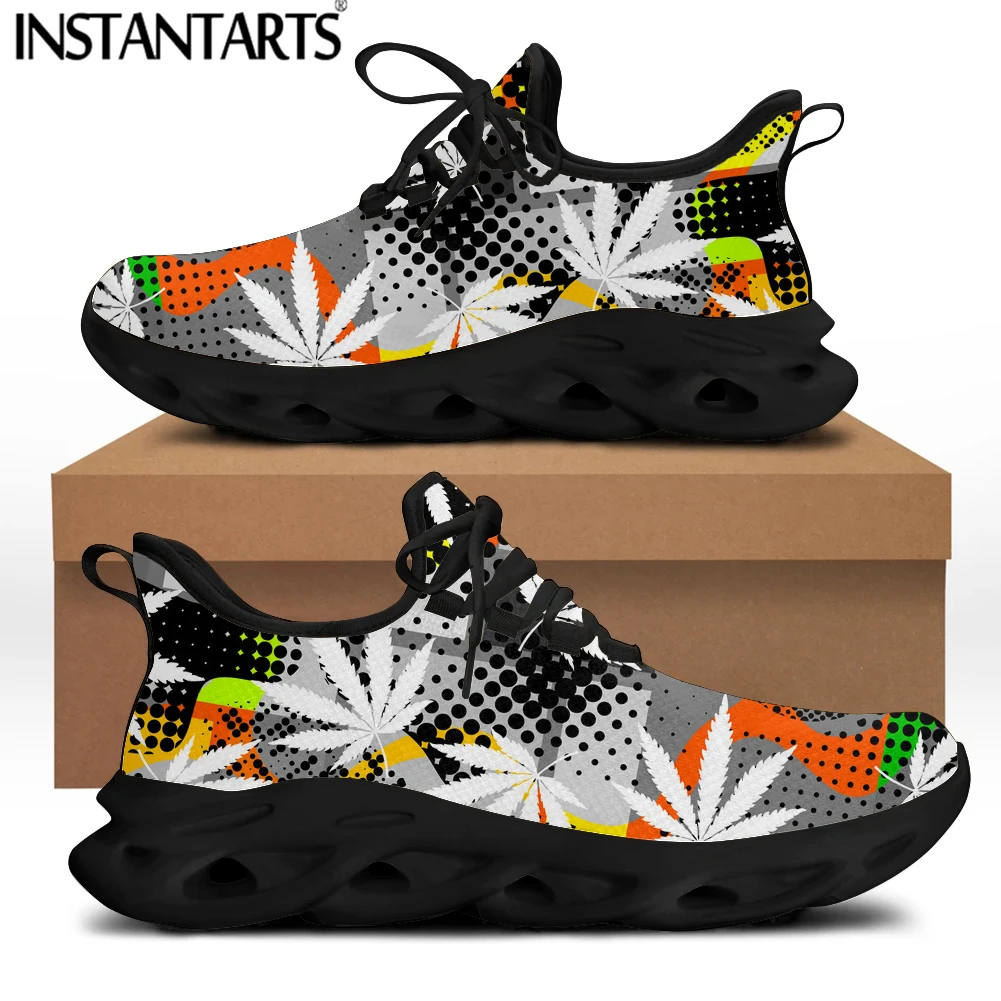 

INSTANTARTS Cool 3D Weed Leaves Printed Women Mesh Swing Sneakers Breathable Lace up Platform Shoes for Ladies Casual Zapatillas