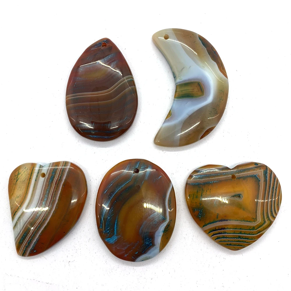 

5pcs Natural Stone Exquisite Agate Moon Shape Jewelry Making Heart Shaped Geometric Pendant Necklace Accessories Supplies Charm