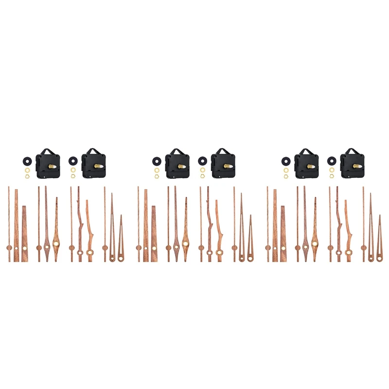

6Pcs Long Shaft Quartz Clock Motor Kit Movement Mechanism With 12 Inch Walnut Wood Hands Clock Repair Parts Replacement