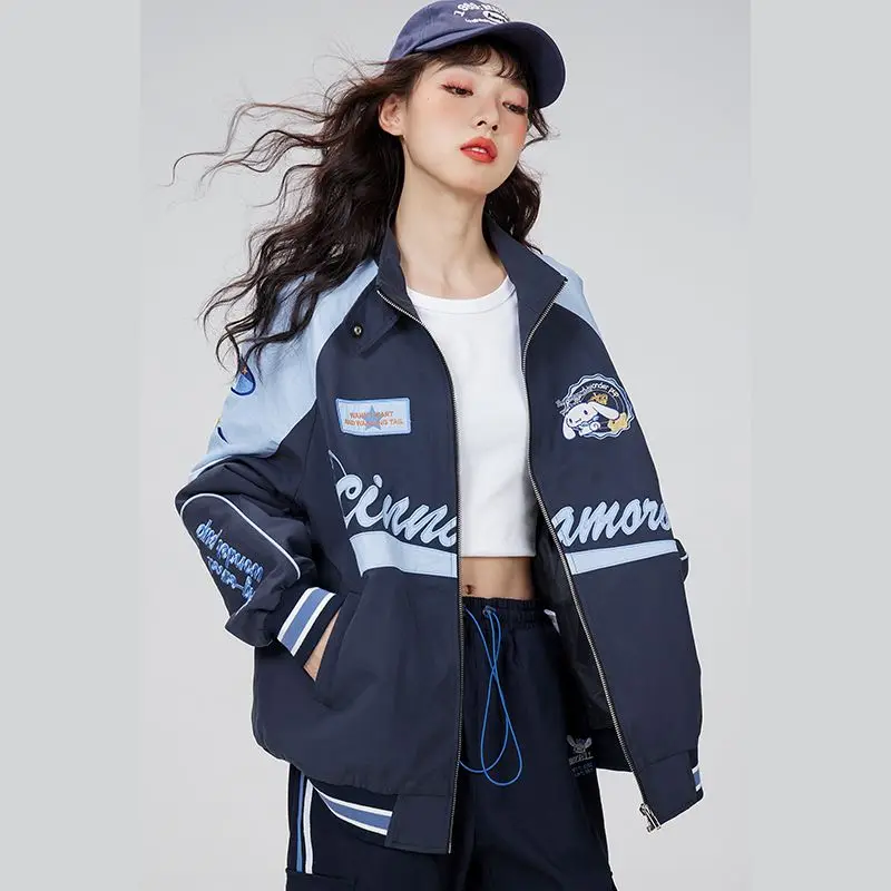 

Sanrio Kawaii Cinnamoroll Biker Punching Cartoon Female Winter Loose Jacket Pants Warm Windproof Jacket Couple Clothes Gift
