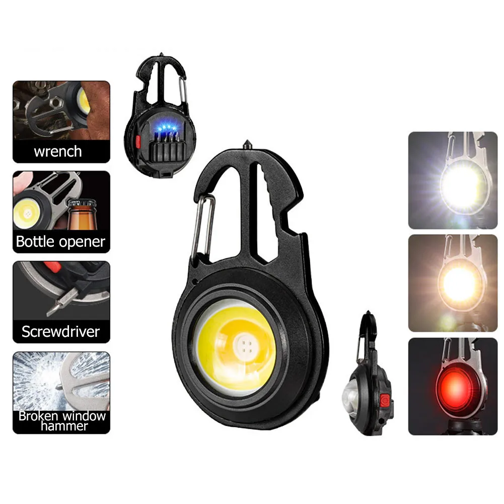 

Mini Flashlight Keychain 500LM 7 Working Modes Portable Outdoor Bottle Opener COB LED Work Light Screwdriver for Camping Emergen