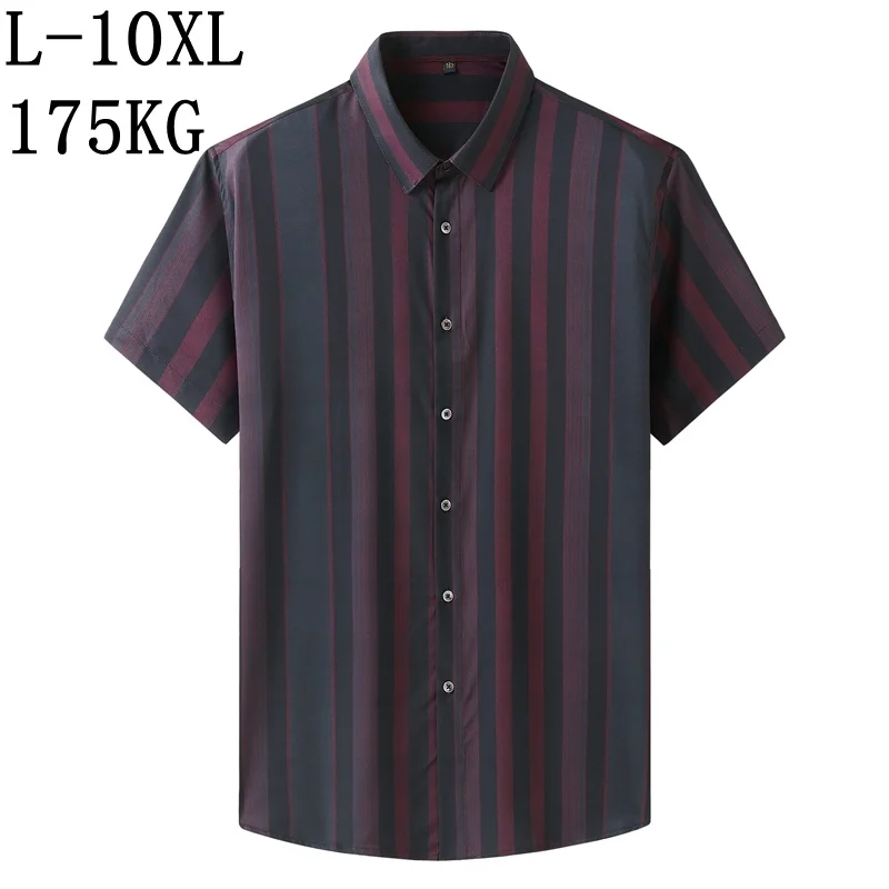 

8XL 7XL 10XL Casual Striped Shirt Men 2023 New Summer Top Quality Loose Oversized Mens Shirts Short Sleeve Fashion chemise homme