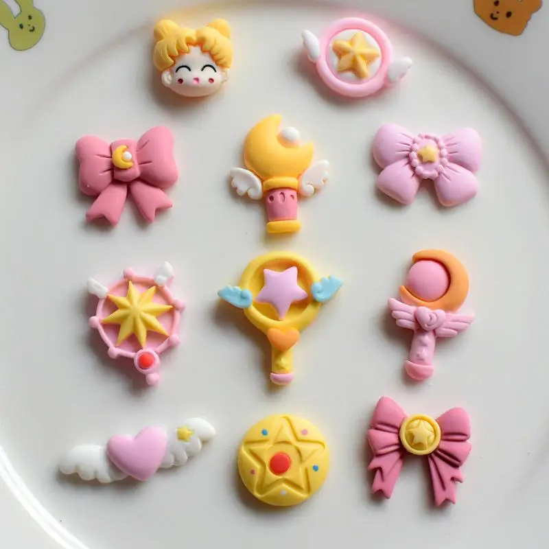 

10Pcs Kawaii Sailor Moon Ornament Anime Magic Wand Cute Cartoon Resin Transparent Diy Nail Art Accessories Toys for Gril Gift