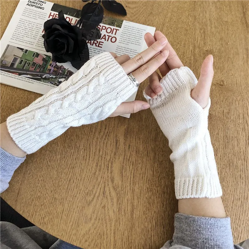 

Autumn Winter Women Warm Fingerless Knitted Wool Gloves Warm Wrist Long Mittens Gothic Exposed Finger Short Touch Screen Gloves