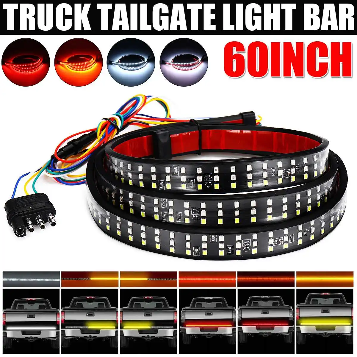 

60" 432 Led Tailgate Truck Light Strip Bar Waterproof 5-Function Reverse Taillight Brake Stop Turn Signal Warning Lights