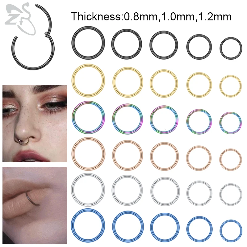 

ZS 1-2pc/lot Hinged Segment Hoop Nose Ring Stainless Steel Nose Septum Clicker Cartilage Tragus Helix Lip Piercing 16/18/20G