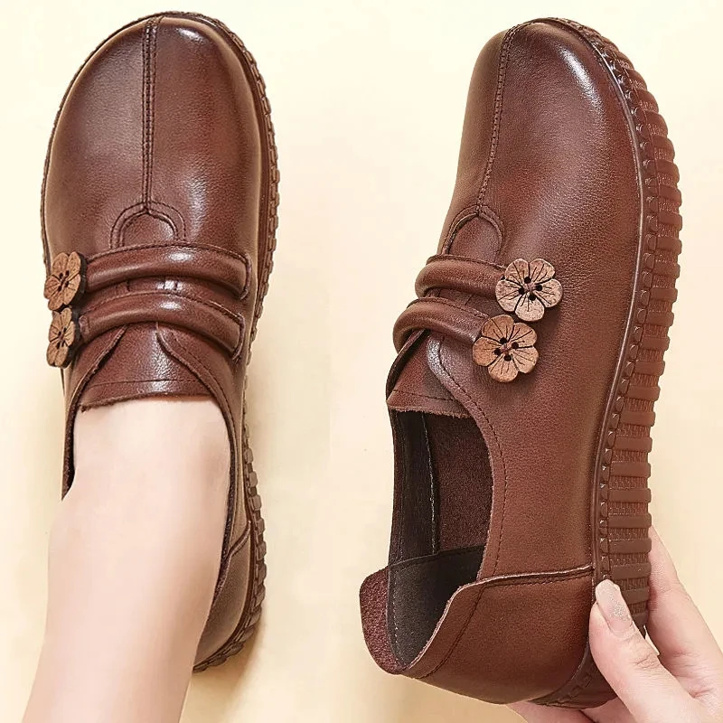 

Women Comfort Flats Shoes Female Soft Leather Moccasins Ladies Flowers Fashion Casual Shoes Non-slip Mom Loafers Walking Flats