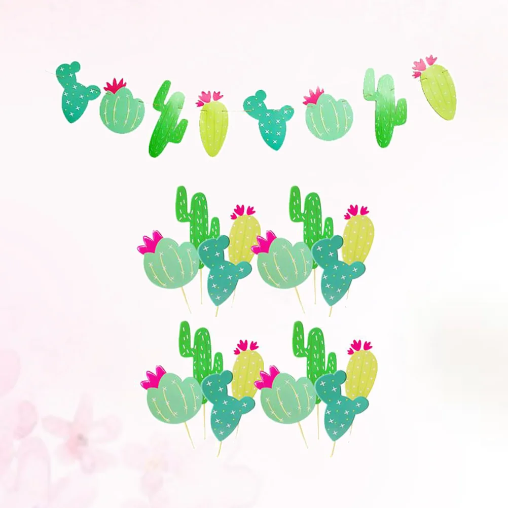 

25 Banner and Set Mexican Themed Party Garland Cake Picks Summer Tropical Wedding Party Decor (Green)
