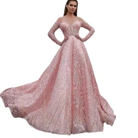merdelan lace off the shoulder pink long sleeve vestidos de fiesta de noche prom party evening dresses robe de soiree gown