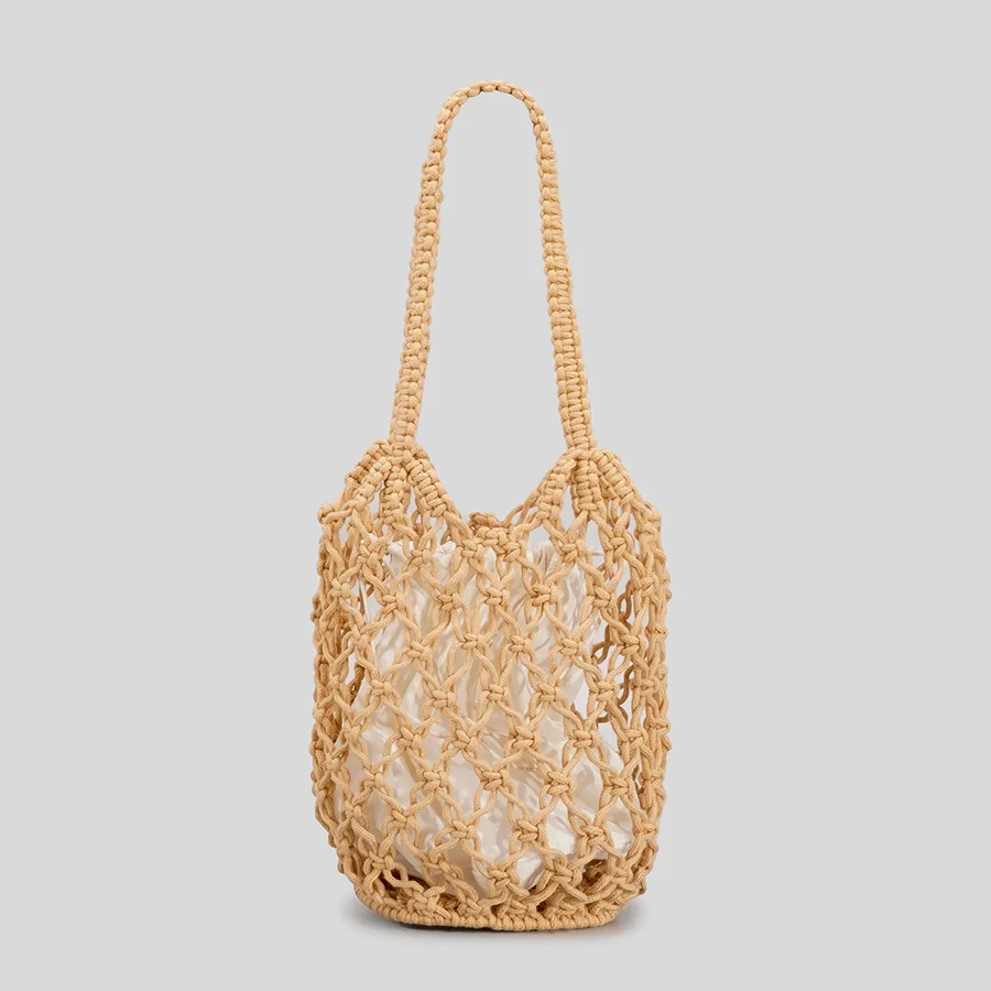 

Casual Hollow Straw Shoulder Bags Handmade Woven Women Tote Bag Fishnet Handbags Summer Beach Bag Bali Female Purses 2022
