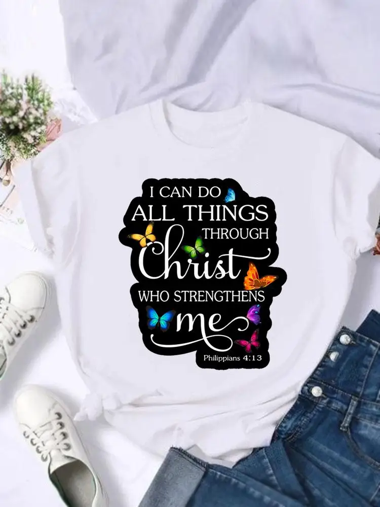 

Butterfly Faith Letter 90s Casual Top Tshirts Cartoon Short Sleeve Fashion Print T Shirt Summer Women Female Graphic Tee T-Shirt