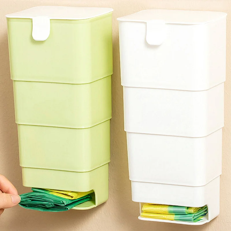 

No punching Adjustable Garbage Bag Storage Box Plastic Bag Collector Sorting Box Wall Hanging Bathroom Kitchen Organizer