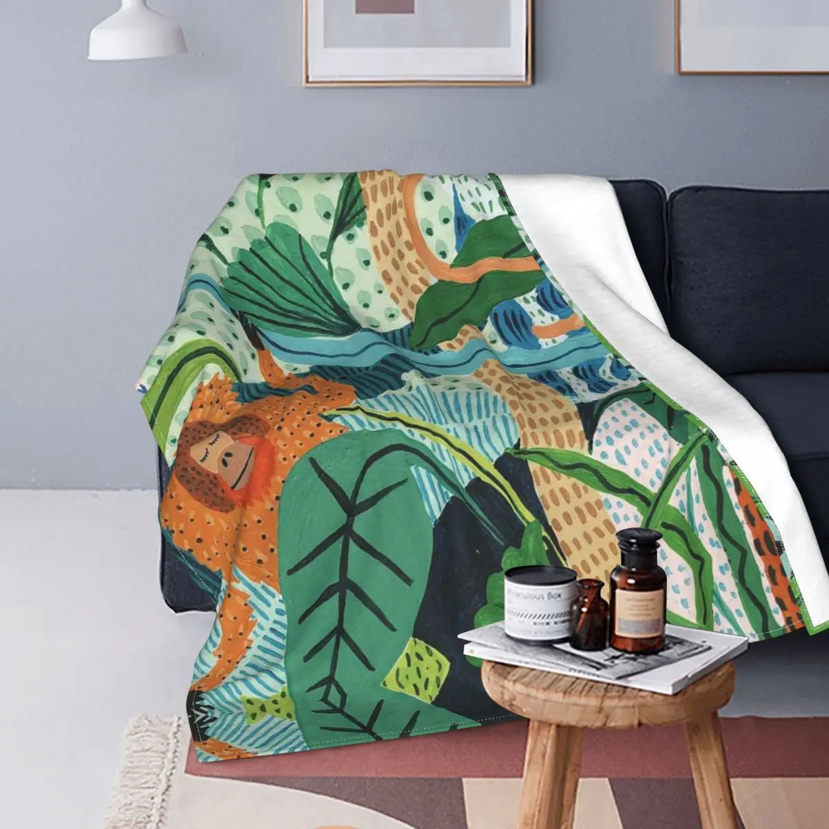 

Botanical Print Jungle Flannel Throw Blankets Oil Painting Tropical Plants Blankets for Bed Couch Super Soft Plush Thin Quilt