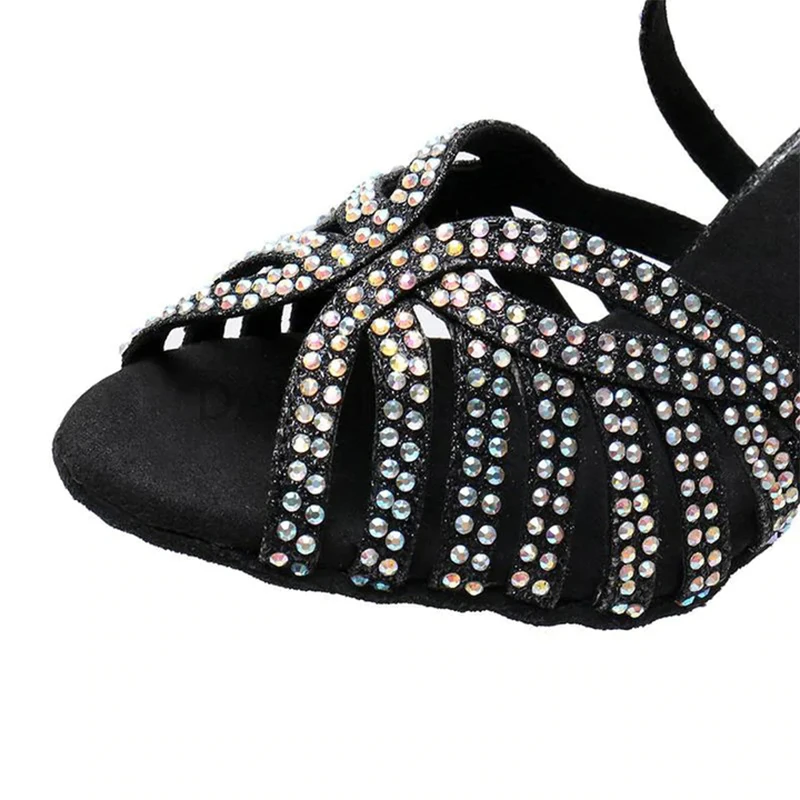 Black Shining Latin Dance Shoe Woman Ballroom Elegant Woman Shoes Salsa Dancing Ladies Sandals Woman 2022 For Girl High Heel 7.5