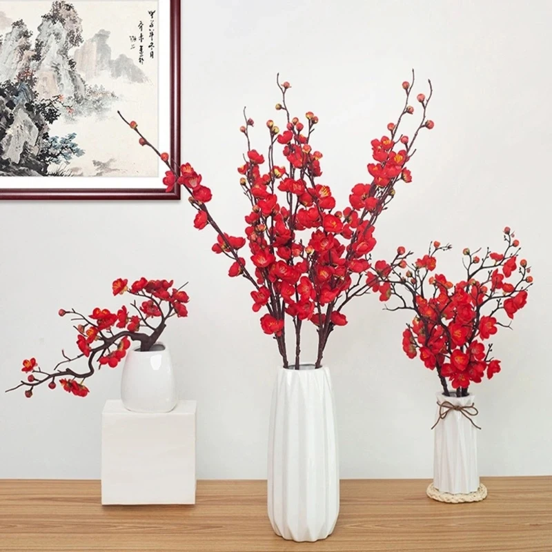 

Весенний букет цветущей сливы, Шелковый цветок, искусственные цветы для свадьбы, дома, офиса, аксессуары для украшения отеля, двора, KXRE