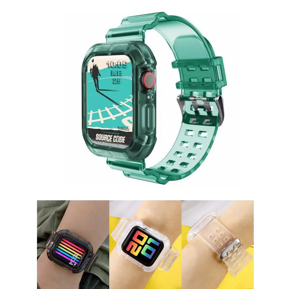 

Case+Strap for apple watch 6 se 5 4 3 correa iWatch 38mm 42mm Silicone Transparent Glitter bracelet Apple watch band 40mm 44mm 5