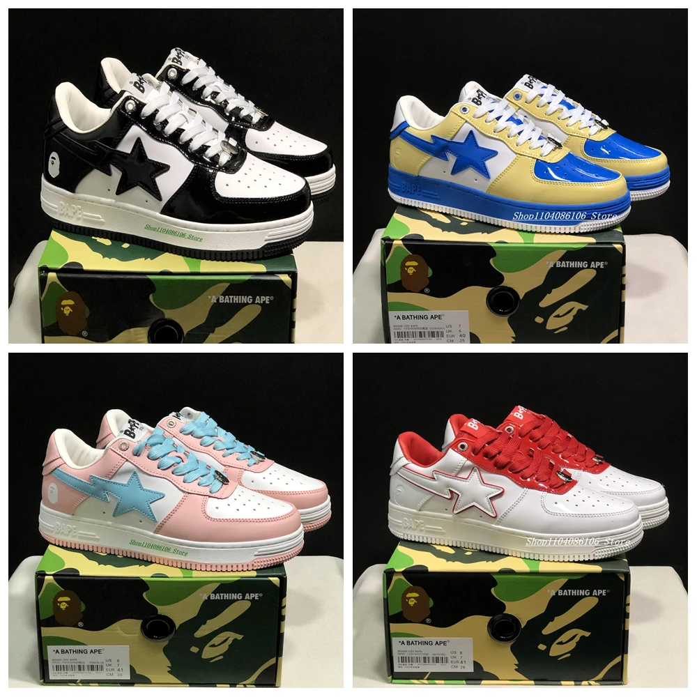Bape Sta Unisex Classics Vulcanized Walking Shoes Men Women Bapesta Casual Low Upper Skateboard Sneakers 25 colors Size 36-45