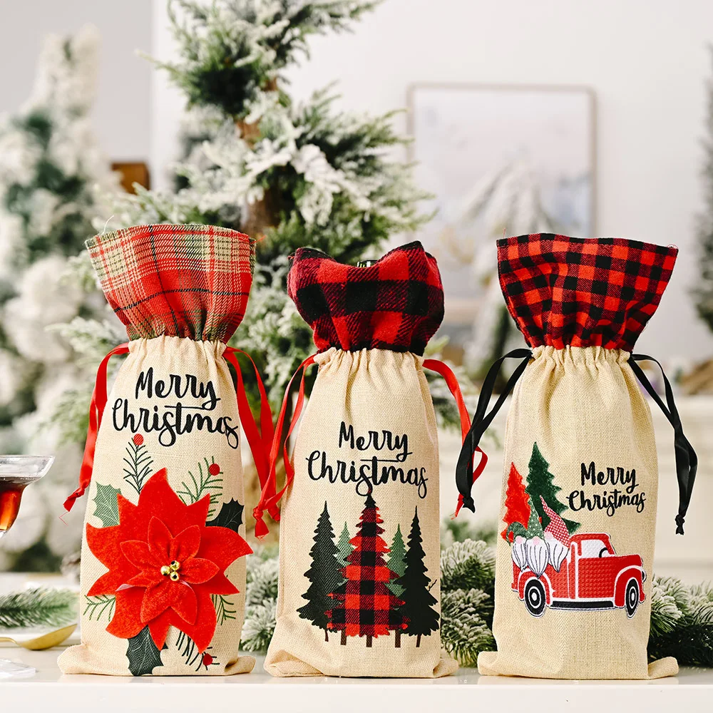 

Christmas linen wine bottle cover big saffron wine cover lattice
