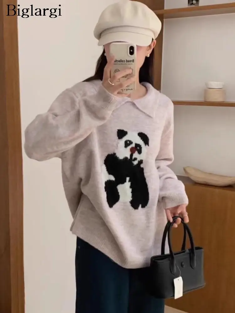 

Вязаный пуловер с мультяшным принтом животных, осенне-зимний свитер, женские свитера с длинным рукавом, корейский модный женский свитер 2023