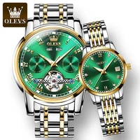 olevs full automatic automatic mechanical couple wristwatch waterproof fashion stainless steel strap watches for couple