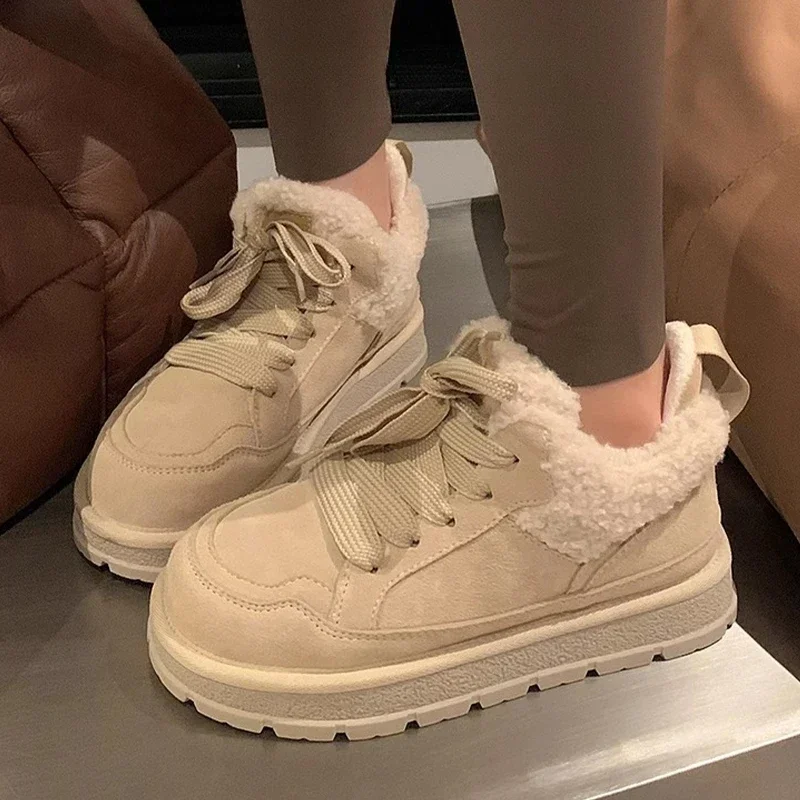 Женские ботильоны на меху платформе замшевая теплая обувь плоской подошве