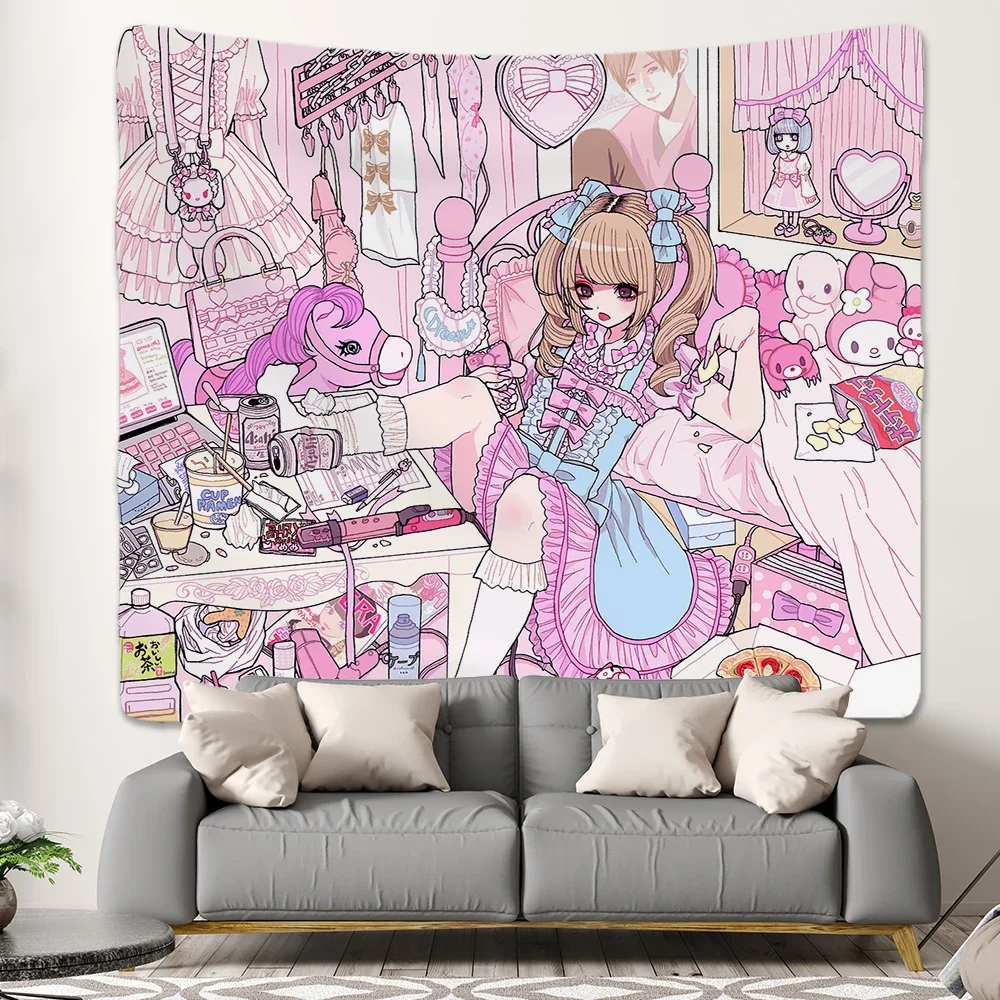 

Kawaii Розовая Девочка Гобелен 100% Полиэстер