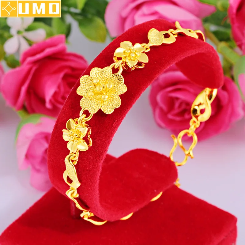 

Fine Jewelry Women 18k Gold Bohemia Anniversary Chain & Link Bracelets Yellow Gold Flower Resizable Luxury Charm Bracelet Women
