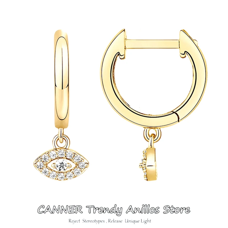 

CANNER Anti-Allergic 925 Sterling Silver Star Clover Eyes Zirconia Hoop Earring For Women Beautiful Huggies Ears aretes Jewelry