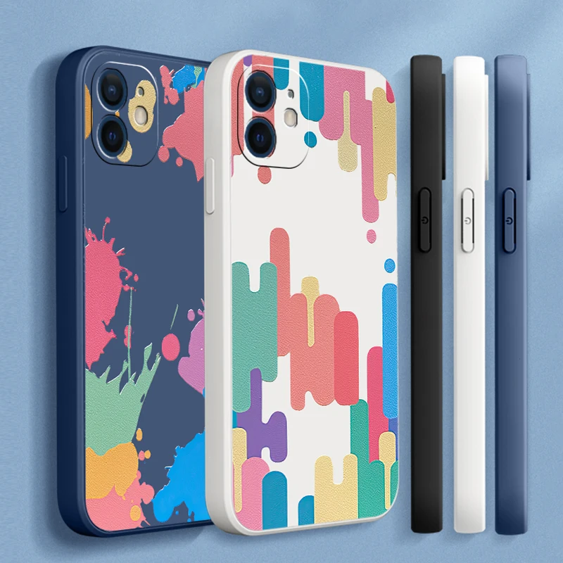 

Liquid Silicone Cases For iPhone 11 12 13 Pro Max Mini SE 2020 X XR XS Max 8 7 6s 6 Plus INS Color Splash Phone Cover Funda