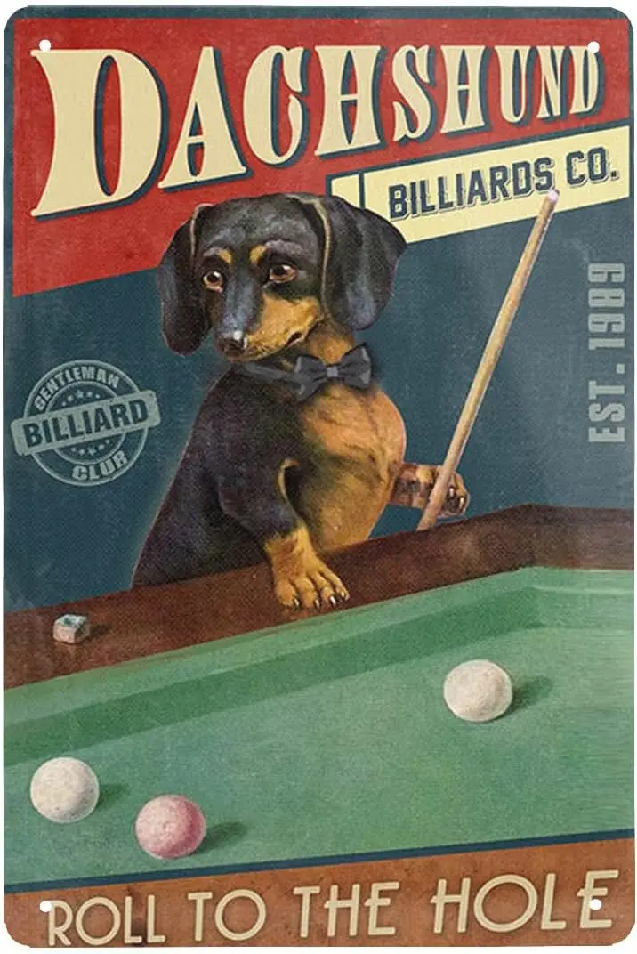 Dchshund Dog Bllrds Compny Metl Sgns Roll The Hole Ретро Tn Sgn Vntge for Bllrd Hll Домашний кофе Wll Decor 812 nch