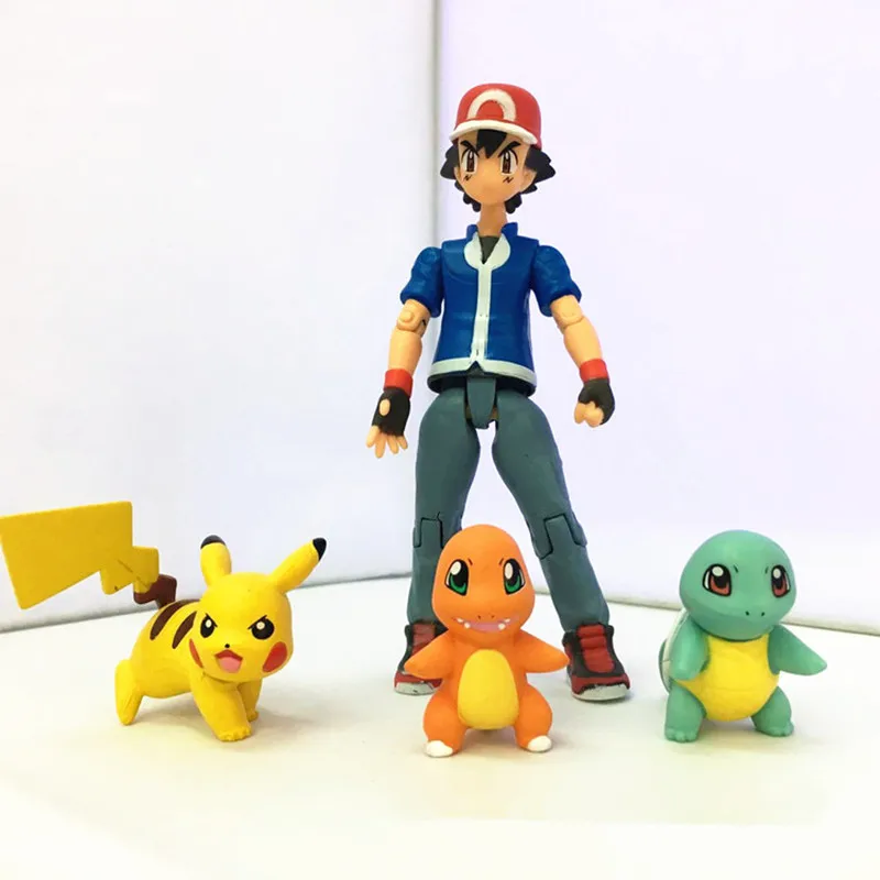 

4Pcs/Set Anime Pokemon Figures PVC Ash Ketchum Charmander Squirtle Model Dolls For Children Birthday Gift Toys With Box