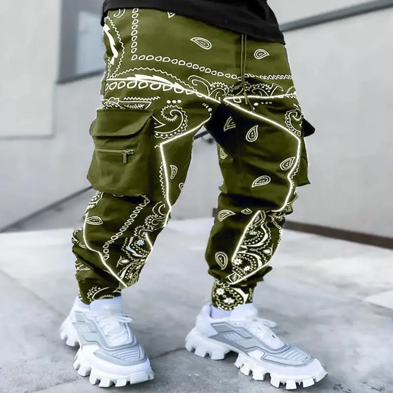 

Paisley Cargo Pants New Fashion Men Reflective Joggers Oversized Streetwear Harajuku Hip Hop Jogger Pants Black Trousers Bottoms