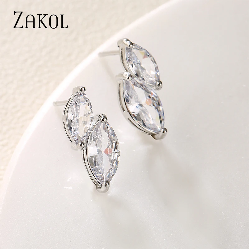 

ZAKOL Brand Simple Geometry AAA Cubic Zirconia Eye Shape Stud Earrings CZ Crystal Party Jewelry for Women Girl EP1197