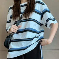 2022 summer striped short sleeve women t shirts korean fashion girls causal harajuku oversized punk clothing vintage white tops