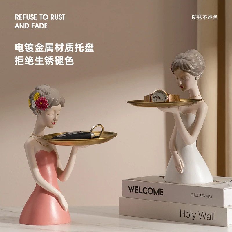 

Girls Sculpture Home Decor Crafts Room Decoration Living Room Jewelry Storage Tray Key Storage Shoe Cabinet Ornaments