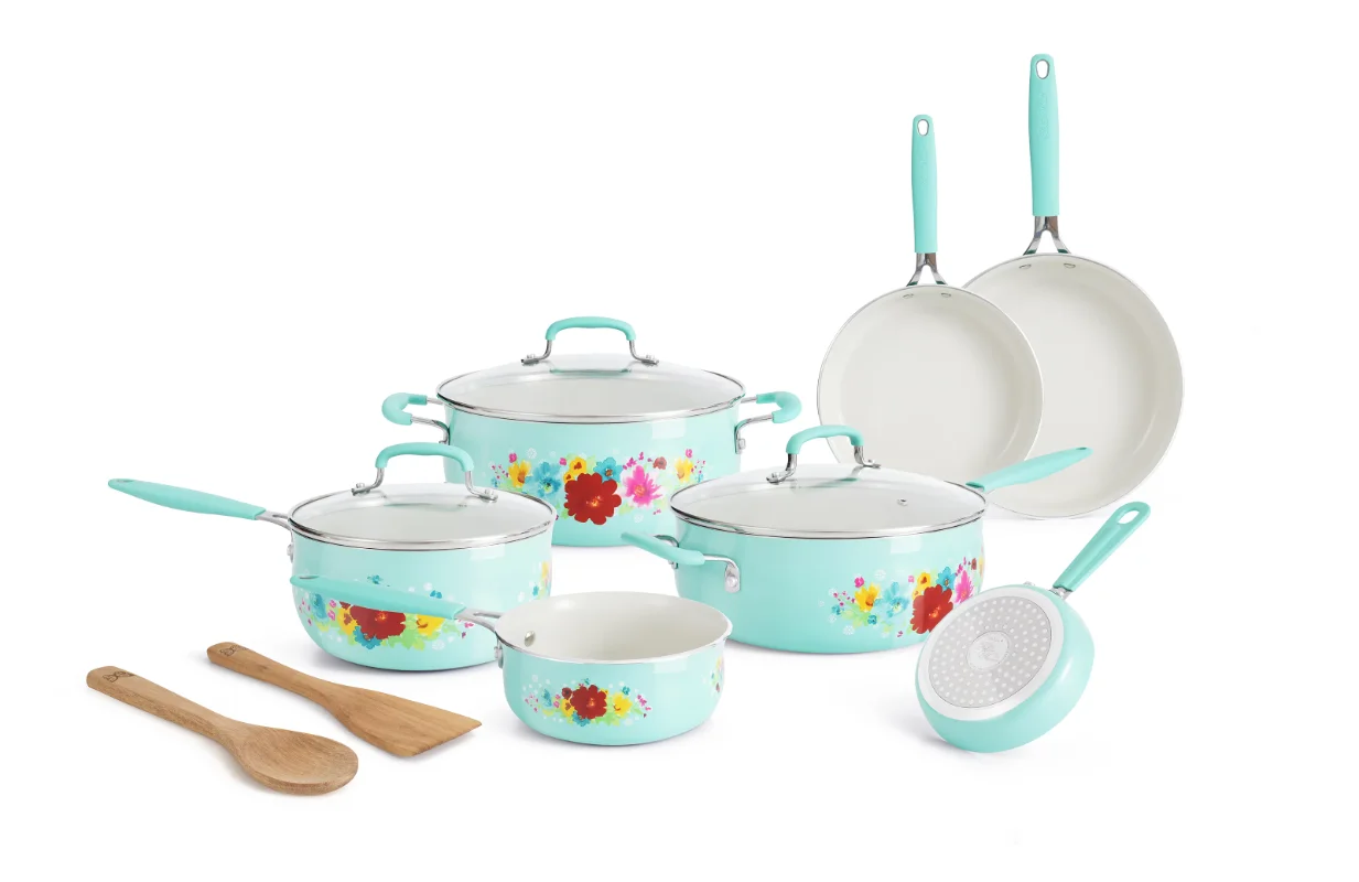 

Classic Ceramic Breezy Blossom Cookware Set, 12 Piece Set pots and pans set