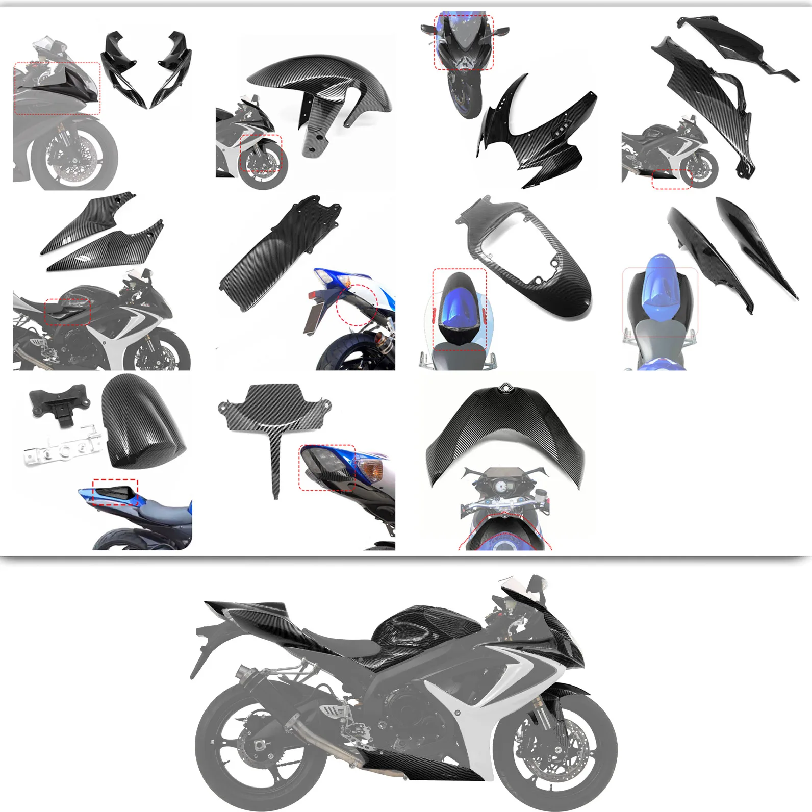 Фото Передний полный обтекатель крыла с узором из углеродного волокна для suzuki k7 gsxr750 600 gsx-r750 r600 gsxr 750 2006-2007 №1