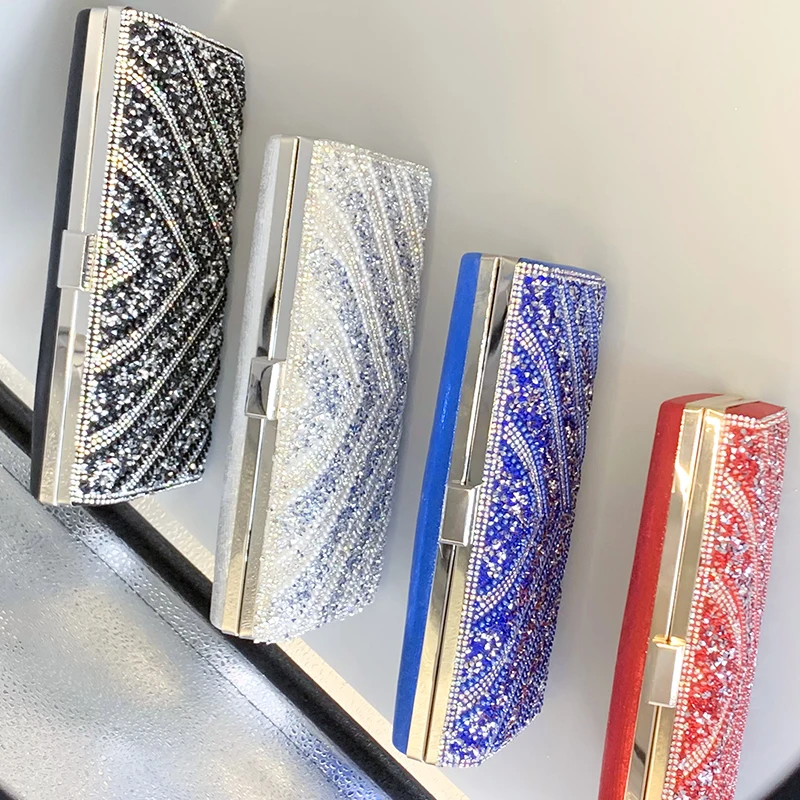 Y2K Chic Glitter Rhinestone Decor Handbag Women Party Elegant Metallic Wallets Classic Hasp Design Female Purse