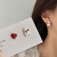 cute fairy tales animal rabbit pearl stud earrings sweet girls women asymmetric love heart ear studs statement jewelry gift