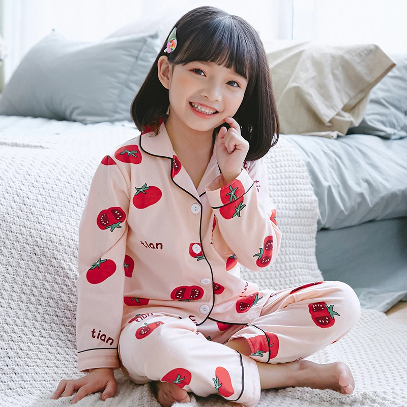 

2022 Kids Spring Autumn Pajamas Underwears Cotton Girls Boy Pijama Nightwear Set Cartoon Printed Childrenn Casual Homewear