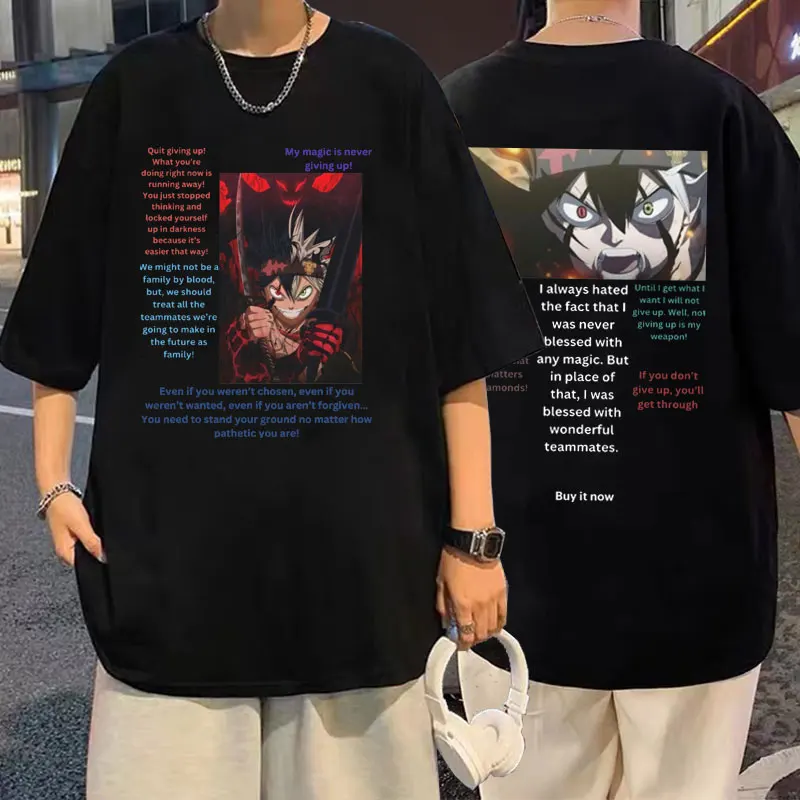 

Japanese Anime Black Clover Double Sided Printing T-shirt Men's Asta Manga Cotton T Shirts Summer Men Women Casual Tshirt Tops