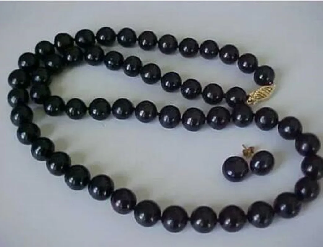 

Beautiful pure natural 10-11mm AAA+Tahiti black pearl necklace earrings set 18 "boutique jewelry