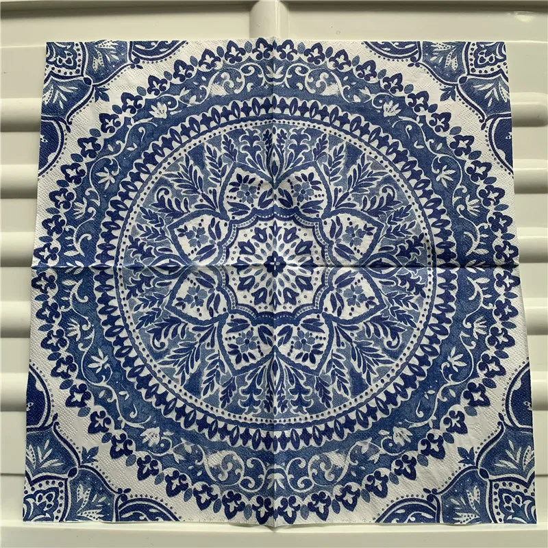 Фото Бумажные салфетки Decoupage для свадьбы, дня рождения, Элегантные салфетки в синюю полоску, винтажные красивые салфетки, домашний квадратный Декор №2