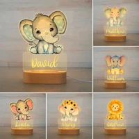 personalized baby elephant lion led night light usb 7 colors custom name cartoon acrylic lamp for baby boys home decoration