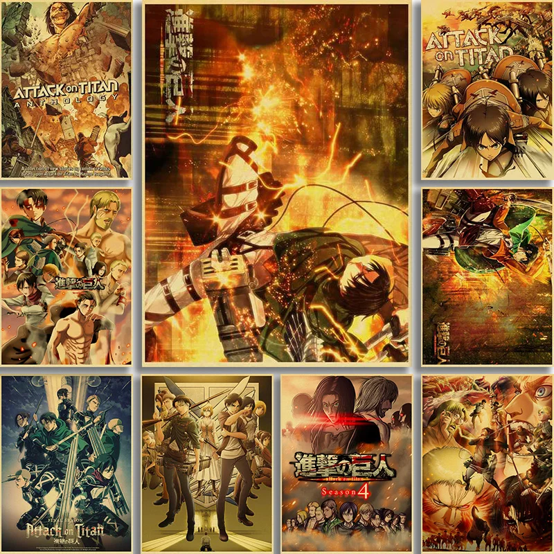 

Retro Japanese Anime Attack on Titan Retro Poster Canvas Painting High Quality Home Room Art Print Wall Sticker