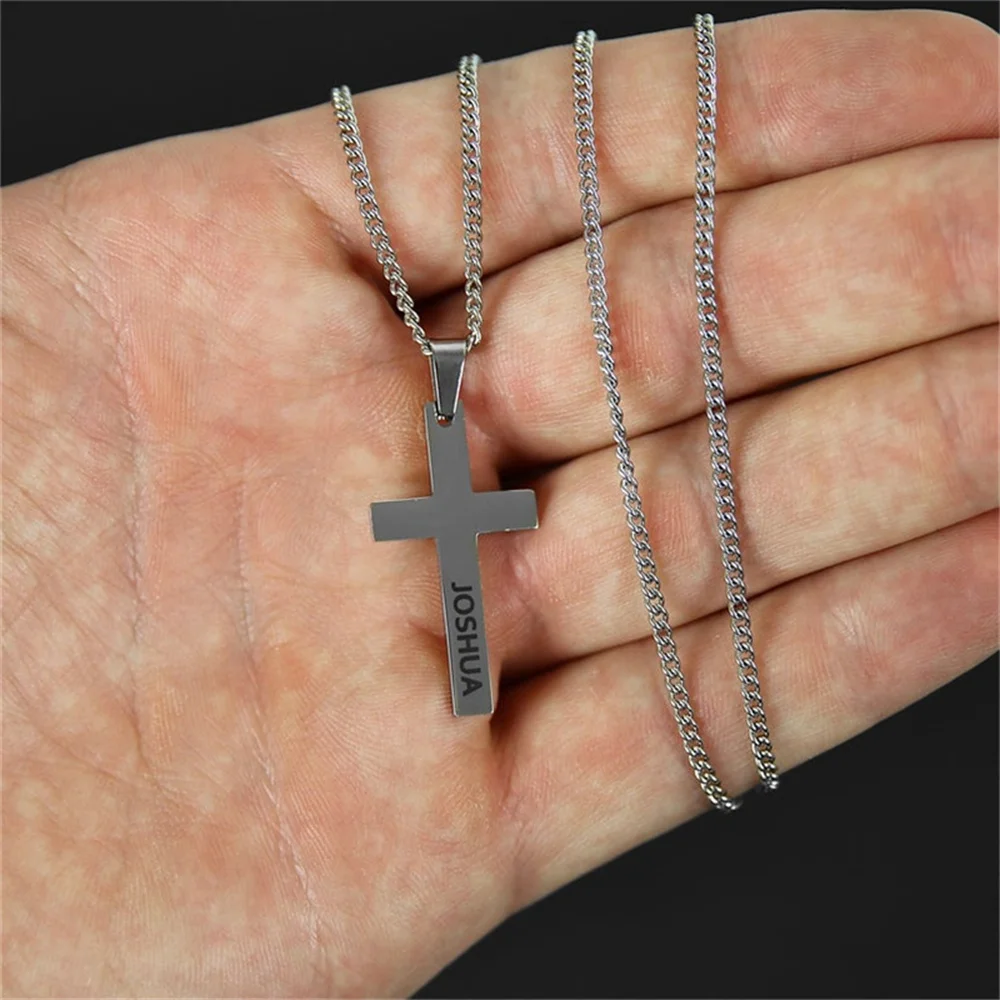 Cross Necklace Men's Custom Necklace Silver Stainless Steel Name Custom Necklace Men's Jewelry Custom Made By Hyundai Come Out